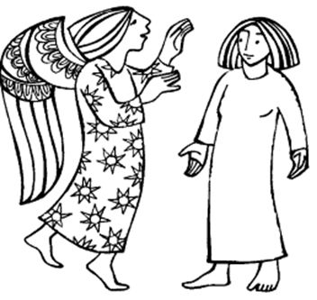 Graphic of an Angel talking to Mary